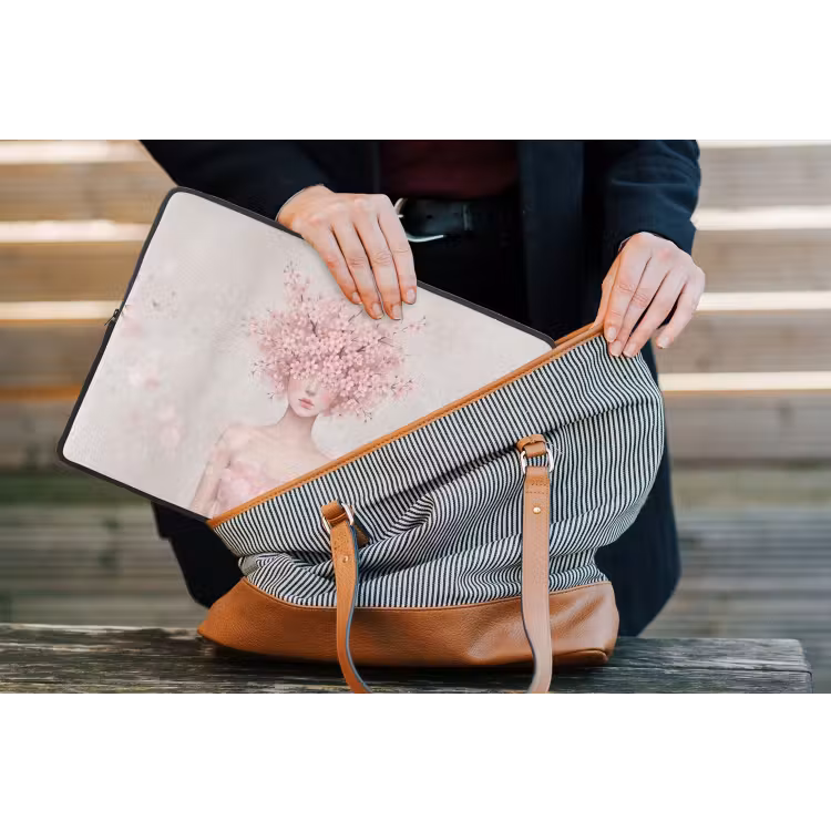 Portret - Kersenbloesem - Roze laptophoes neopreen klein -tas