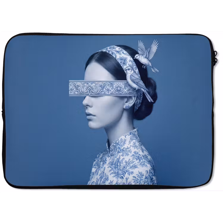 Portret - Klassiek - Wit - Blauw laptophoes neopreen klein -zkaufland3dotto