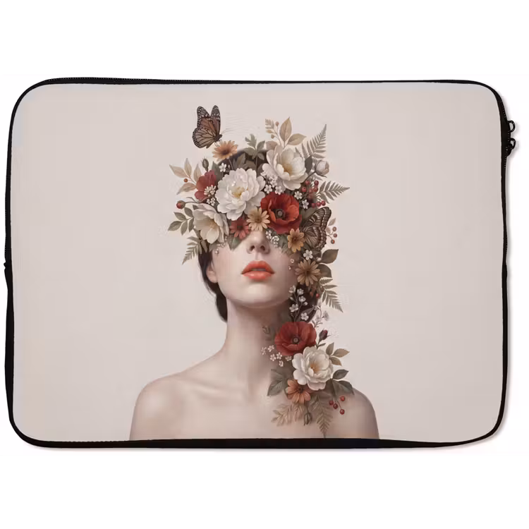 Portret - Bloemen - Cremé laptophoes neopreen klein -zkaufland3dotto