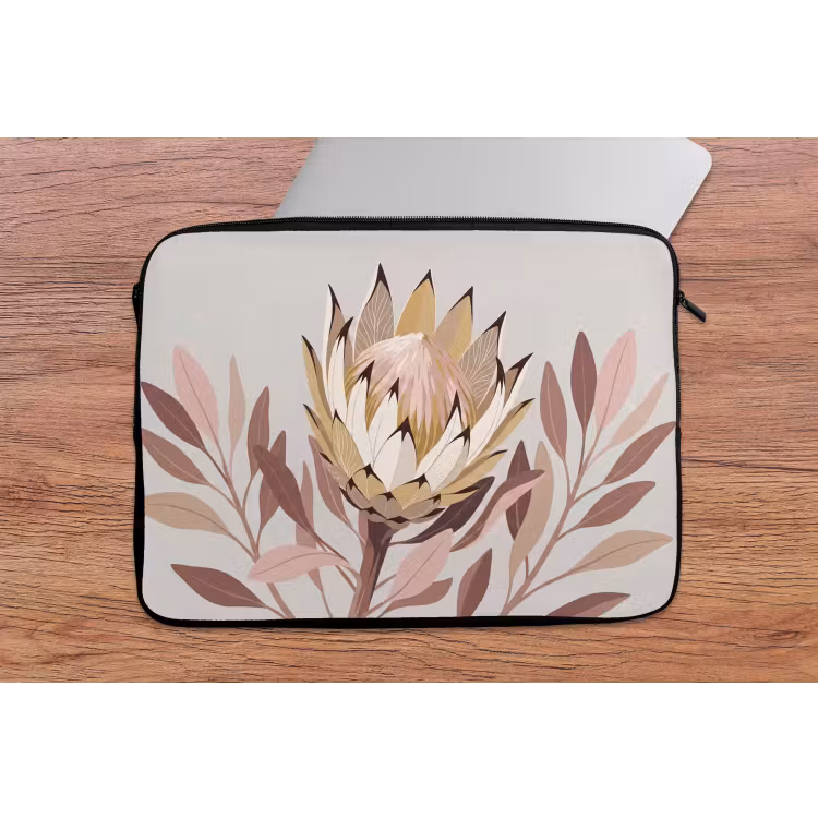 Protea - Bloem - Botanisch - Beige laptophoes neopreen klein -tafel