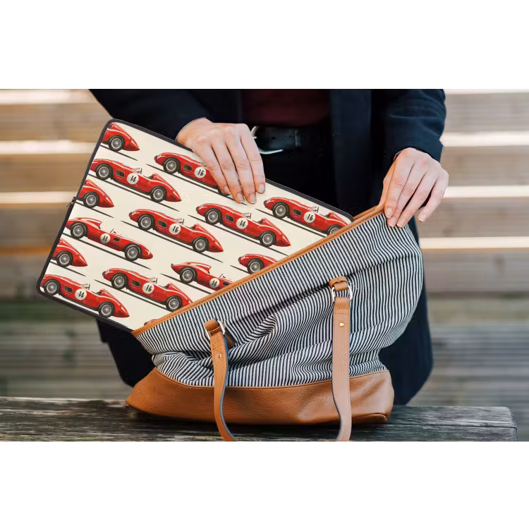 Raceauto - Retro - Rood laptophoes neopreen klein 279 -tas