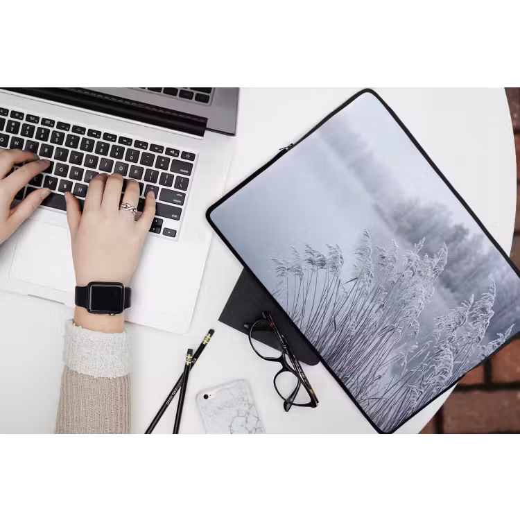 Riet - Bevroren - Winter - Natuur laptophoes neopreen klein -bureau
