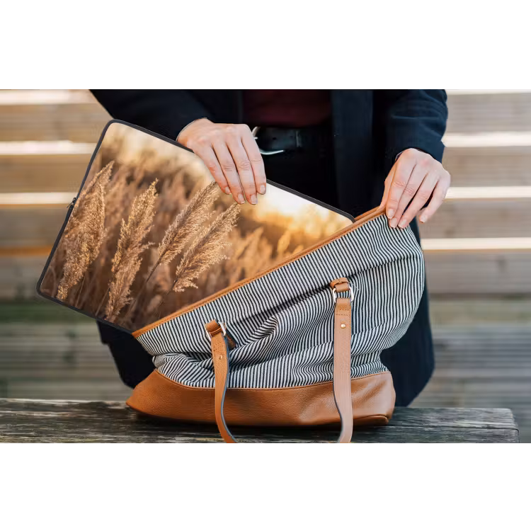 Rietpluimen - Gras - Zonsondergang - Goud - Serene laptophoes neopreen klein -tas