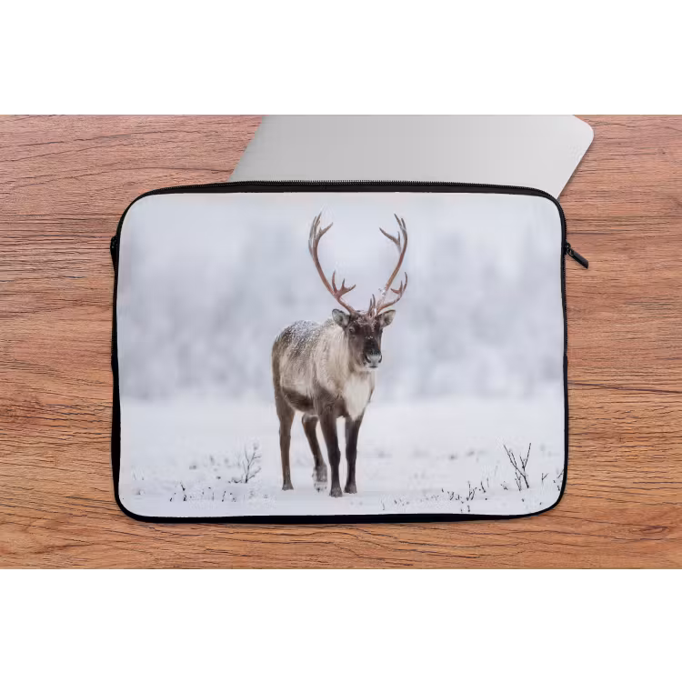 Rendier - Gewei - Toendra - Sneeuw - Wild laptophoes neopreen klein -tafel