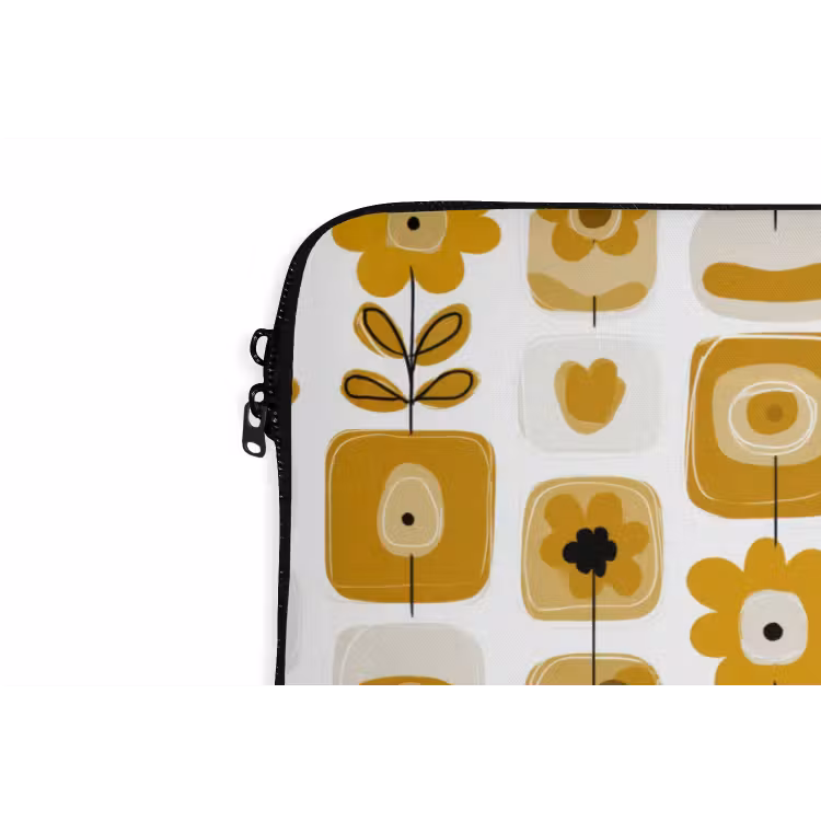Retro - Abstract - Bloemen - Okergeel laptophoes neopreen klein 279 -detail