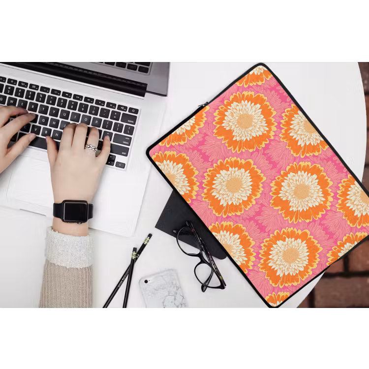 Retro - Bloemen - Kleurrijk laptophoes neopreen klein 279 -bureau