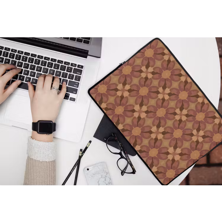 Retro - Bloemen - Bruin laptophoes neopreen klein 279 -bureau