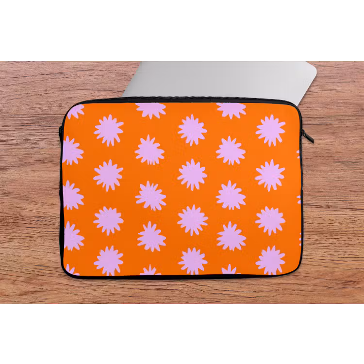 Retro - Bloemen - Oranje laptophoes neopreen klein 279 -tafel