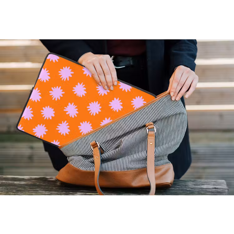 Retro - Bloemen - Oranje laptophoes neopreen klein 279 -tas