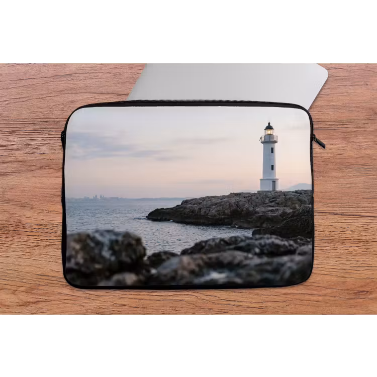 Rotsen - Vuurtoren - Wit laptophoes neopreen klein -tafel