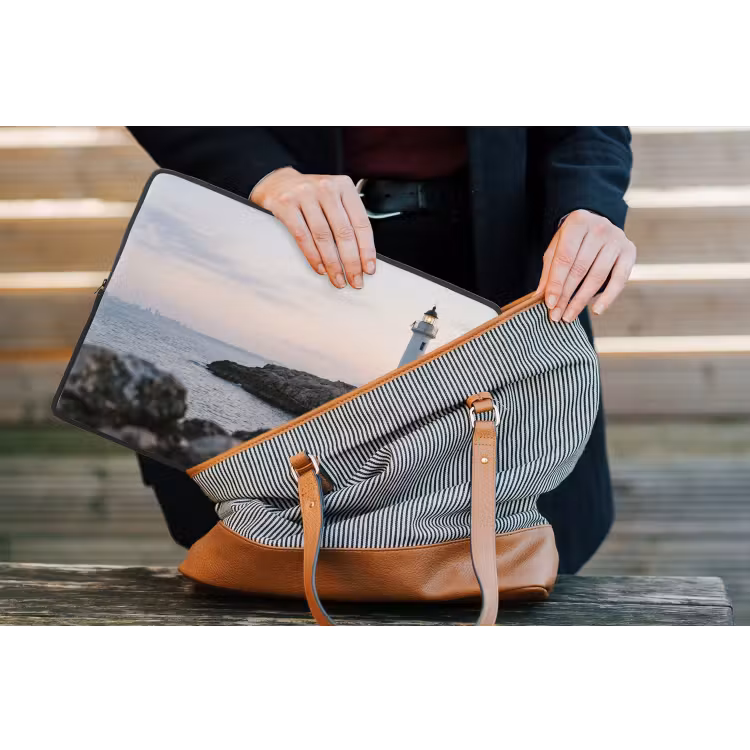 Rotsen - Vuurtoren - Wit laptophoes neopreen klein -tas