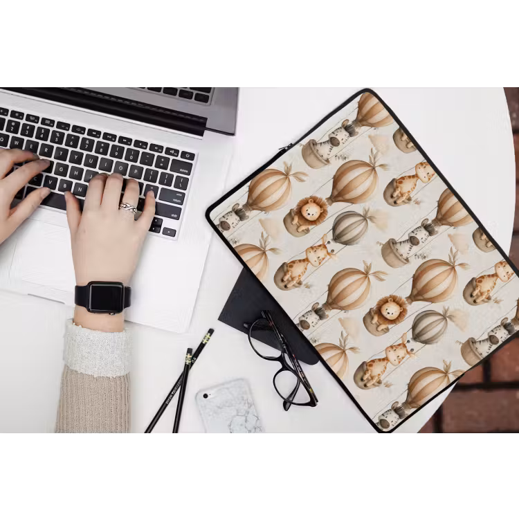 Safari - Luchtballonen - Taupe laptophoes neopreen klein 279 -bureau