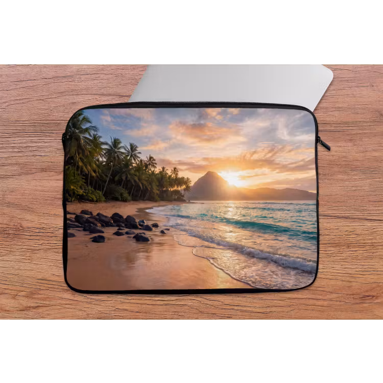 Zee - Berg - Landschap - Tropisch - Goud laptophoes neopreen klein -tafel