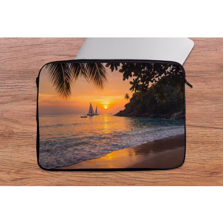 Zee - Zonsondergang - Boot - Natuur - Oranje laptophoes neopreen klein -tafel