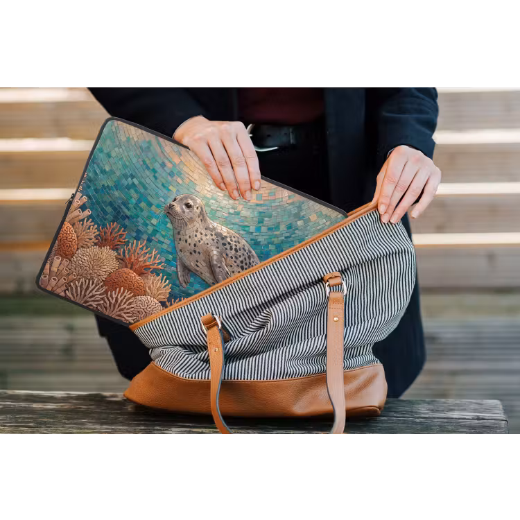 Zeehond - Mozaïek - Onderwater - Dieren - Blauw laptophoes neopreen klein -tas