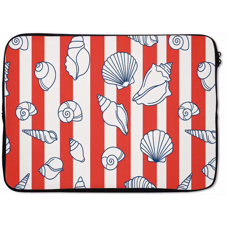 Schelp - Zeedieren - Zomer - Illustratie - Rood - Blauw laptophoes neopreen klein -zkaufland3dotto