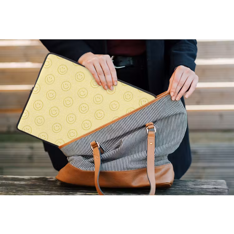 Smileys - Patroon - Retro - Zachtgeel laptophoes neopreen klein 279 -tas