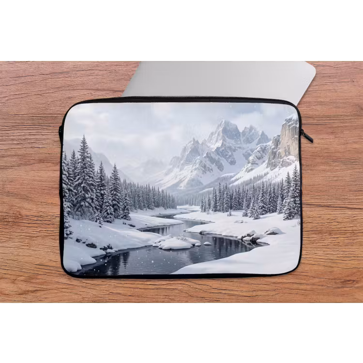 Sneeuwlandschap - Bergen - Rivier - Winter laptophoes neopreen klein -tafel