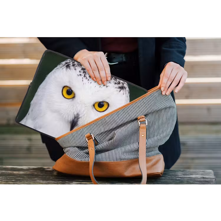 Sneeuwuil - Portret - Geel laptophoes neopreen klein -tas