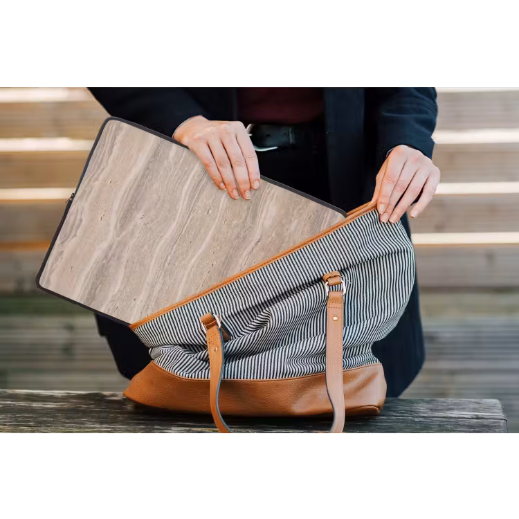 Steen - Patroon - Textuur - Natuurlijk - Beige laptophoes neopreen klein -tas