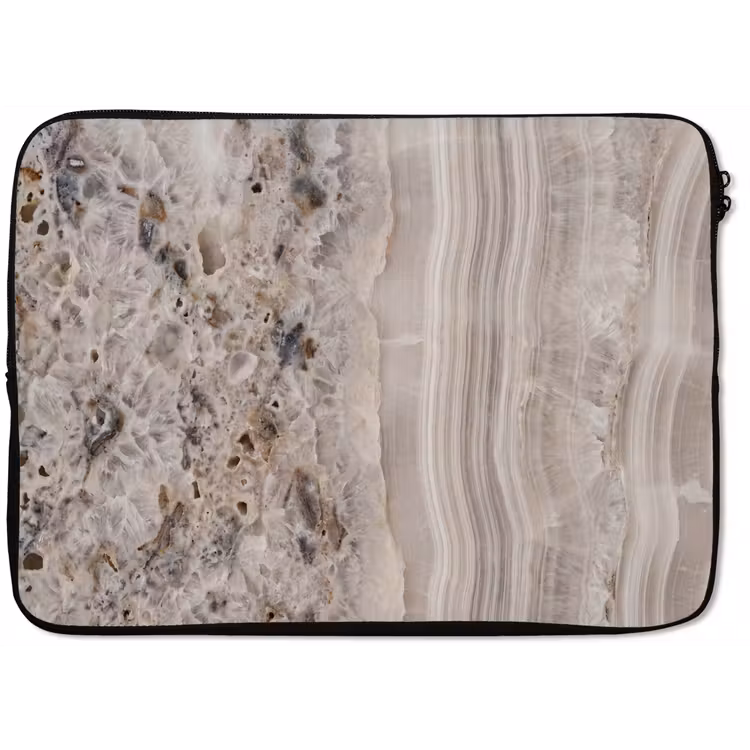 Steen - Textuur - Abstract - Beige - Wit laptophoes neopreen klein -zkaufland3dotto