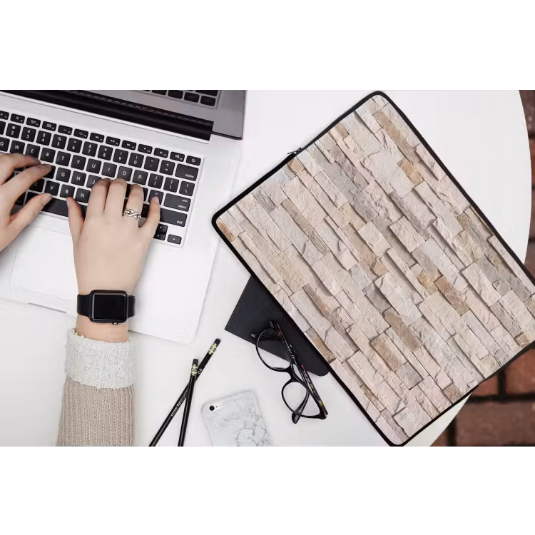 Steen - Muur - Textuur - Rustiek - Beige laptophoes neopreen klein -bureau