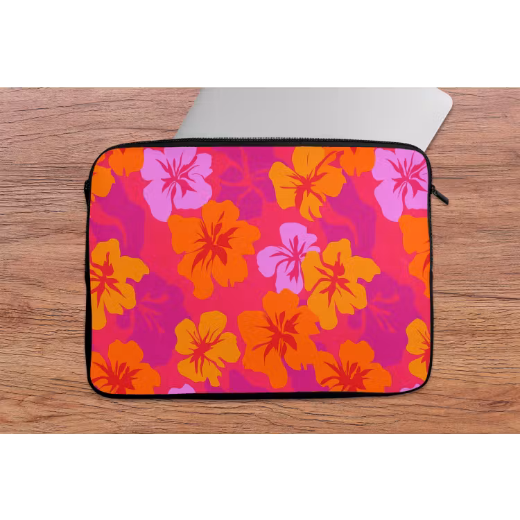Zomers - Hibiscus - Kleurrijk laptophoes neopreen klein 279 -tafel