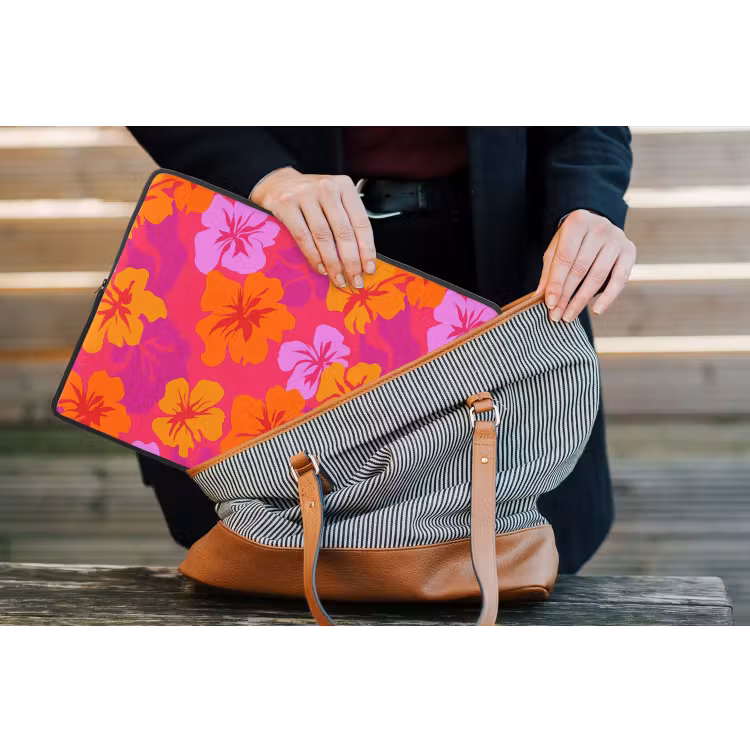Zomers - Hibiscus - Kleurrijk laptophoes neopreen klein 279 -tas