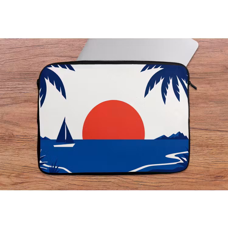Zonsondergang - Zee - Palmboom - Tropisch - Modern laptophoes neopreen klein -tafel