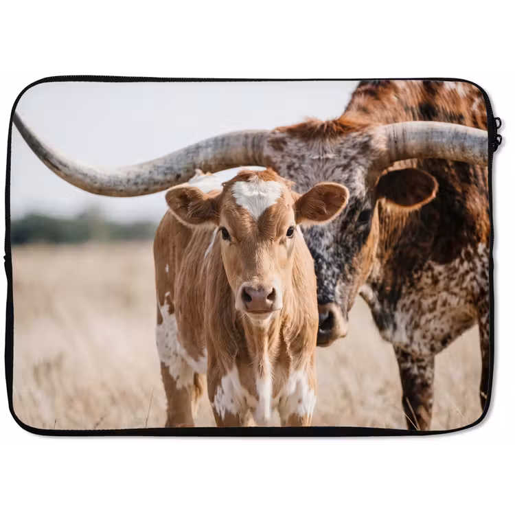 Texas Longhorn - Kalf - Weide - Dieren laptophoes neopreen klein -zkaufland3dotto