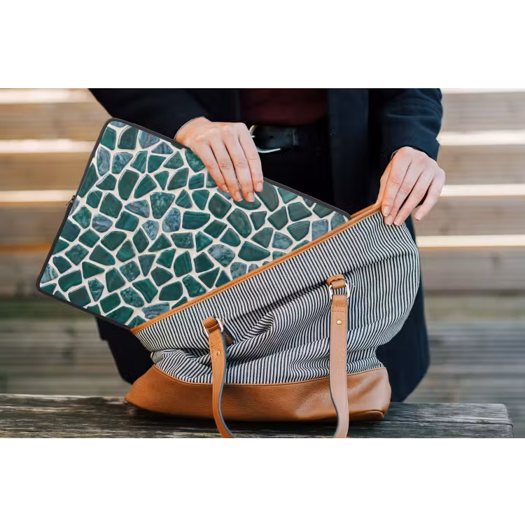 Textuur - Steen - Groen - Abstract - Patroon laptophoes neopreen klein -tas