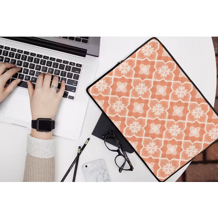 Tegelpatroon - Arabesk - Vintage - Terracotta laptophoes neopreen klein 279 -bureau