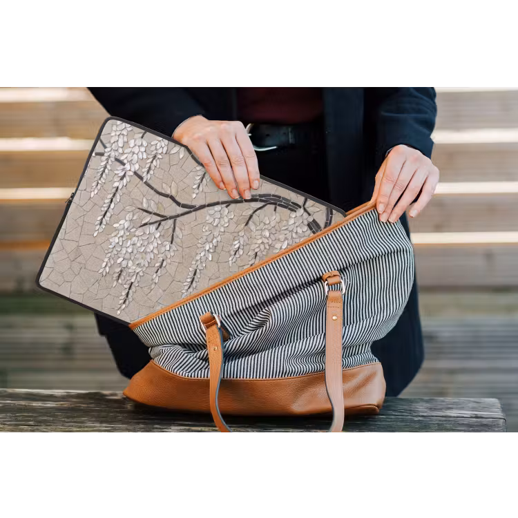 Boom - Bloemen - Mozaïek - Kunst - Wit laptophoes neopreen klein -tas