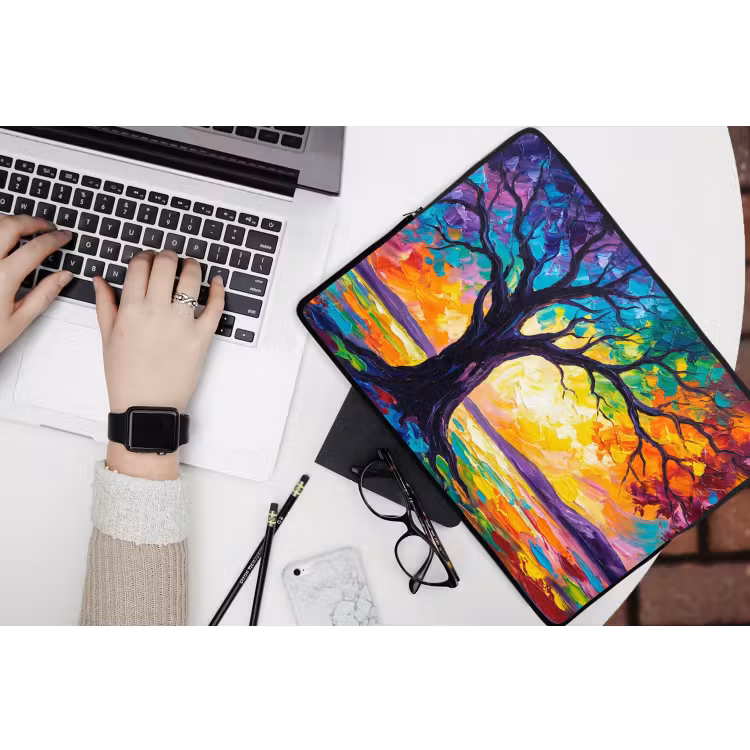 Boom - Landschap - Natuur - Abstract - Kleurrijk laptophoes neopreen klein -bureau