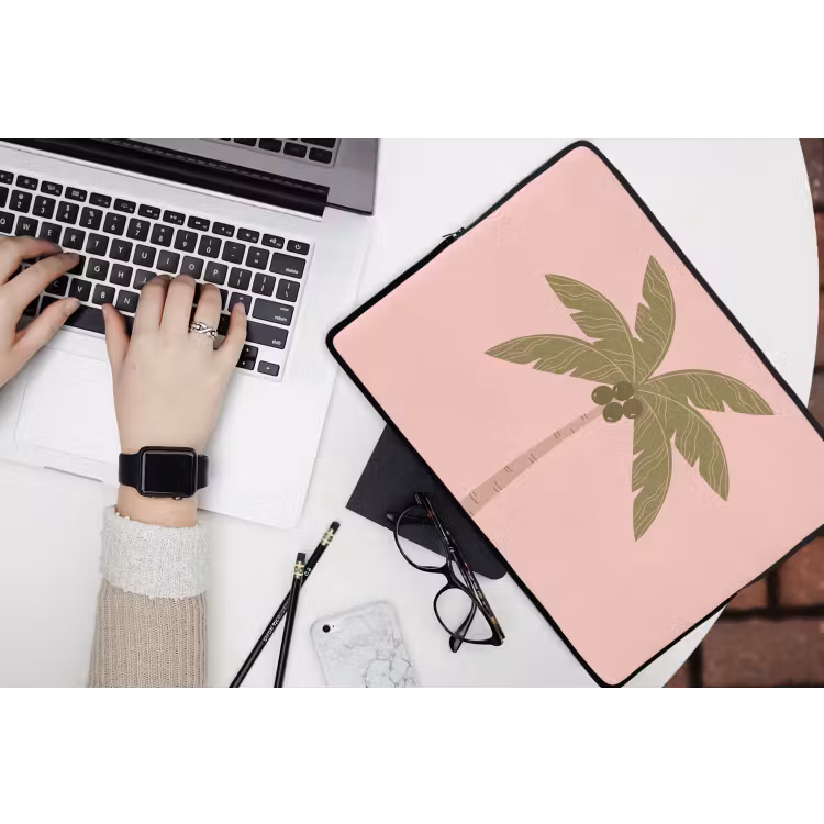 Boom - Palm - Natuur - Illustratie - Roze laptophoes neopreen klein -bureau