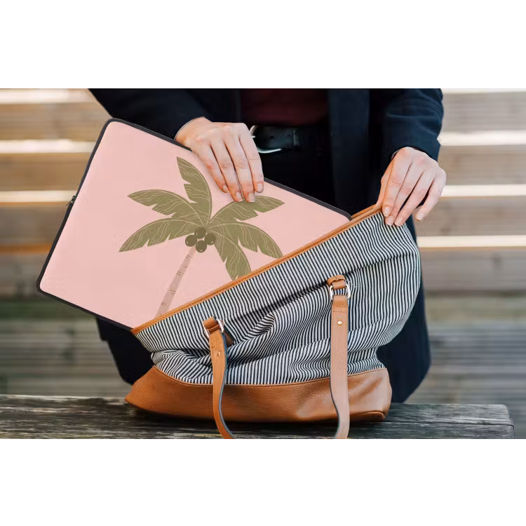Boom - Palm - Natuur - Illustratie - Roze laptophoes neopreen klein -tas