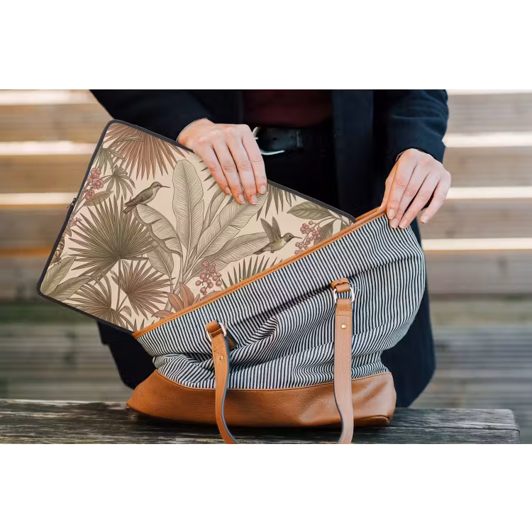 Tropisch - Vogels - Beige laptophoes neopreen klein -tas