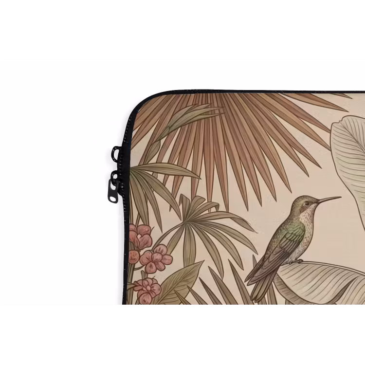 Tropisch - Vogels - Beige laptophoes neopreen klein -detail