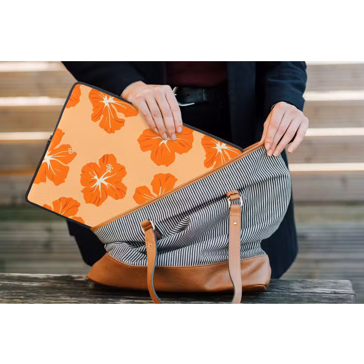 Tropisch - Hibiscus - Oranje laptophoes neopreen klein 279 -tas