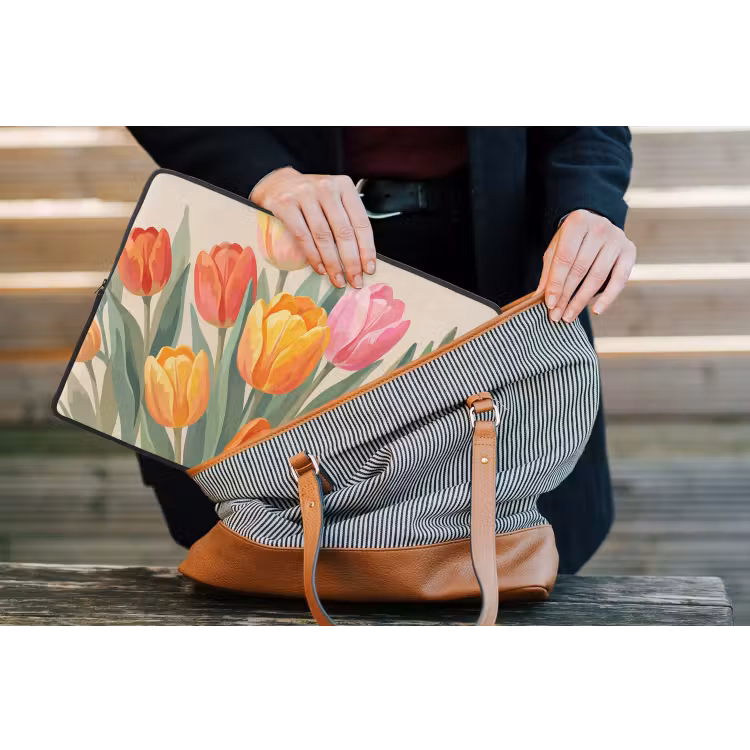 Tulpen - Abstract - Kleurrijk laptophoes neopreen klein -tas