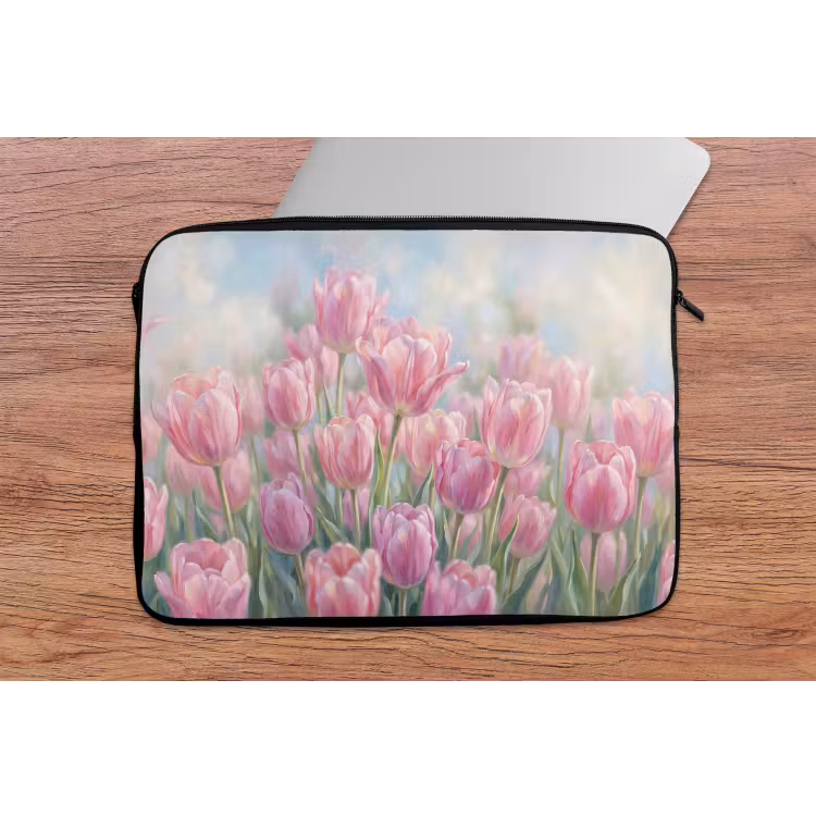 Tulpen - Veld - Lente - Roze laptophoes neopreen klein -tafel
