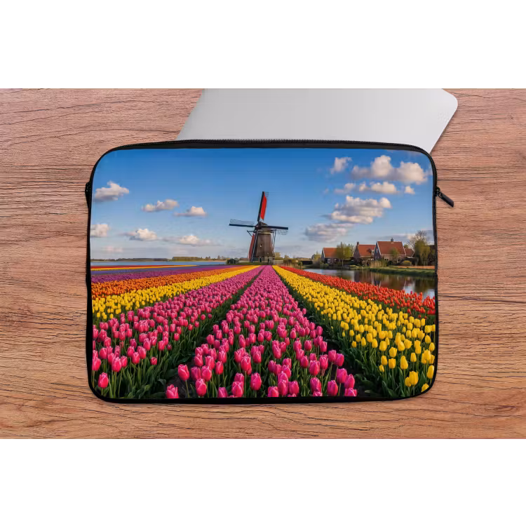 Tulpen - Holland - Molen - Kleurrijk laptophoes neopreen klein -tafel