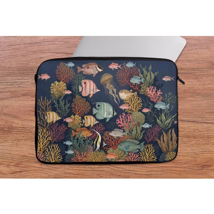 Onderwaterwereld - Vissen - Koraal - Illustratie - Kleurrijk laptophoes neopreen klein -tafel
