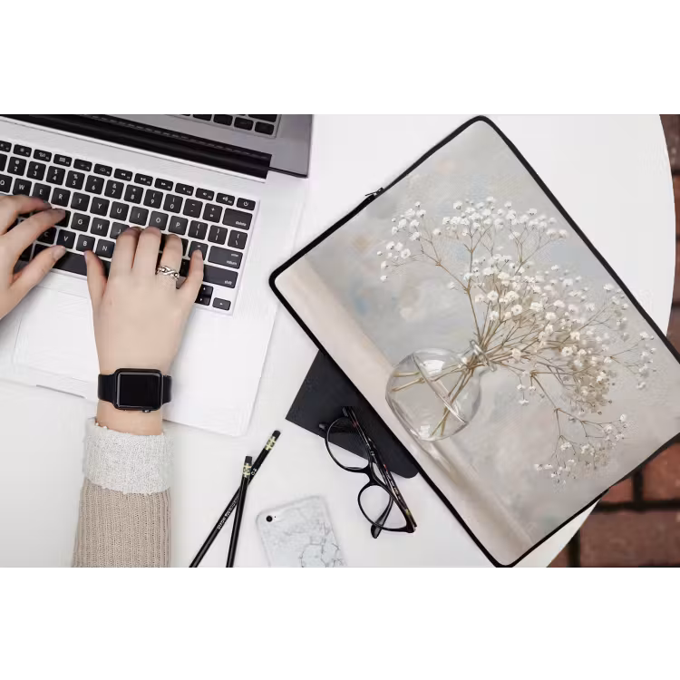 Vaas - Gipskruid - Wit laptophoes neopreen klein -bureau