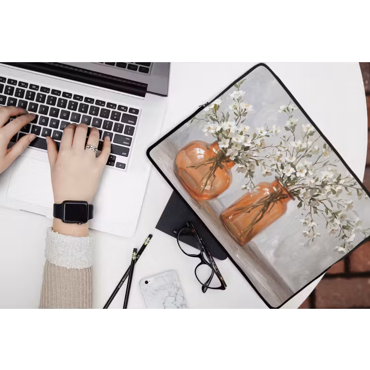 Vazen - Bloemen - Oranje laptophoes neopreen klein -bureau