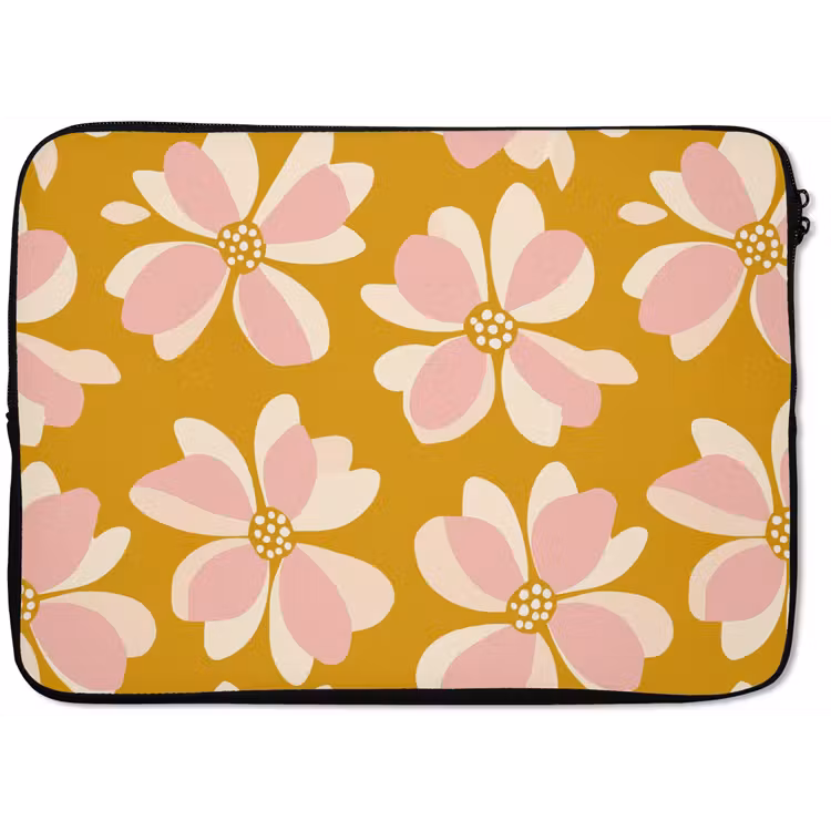 Vintage - Bloemen - Okergeel laptophoes neopreen klein 279 -zkaufland3dotto
