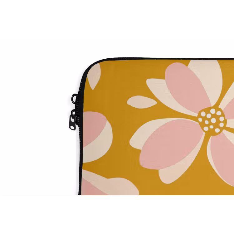 Vintage - Bloemen - Okergeel laptophoes neopreen klein 279 -detail