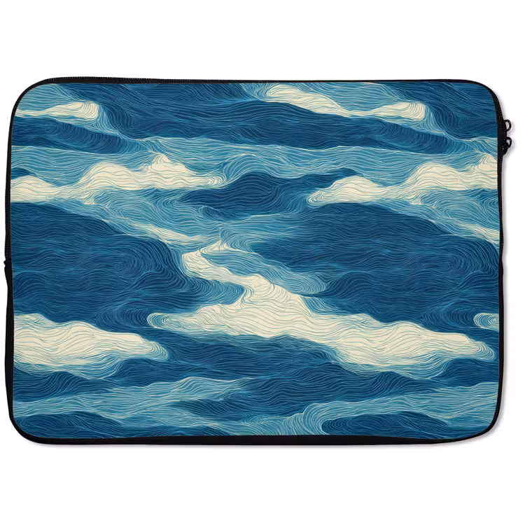 Golven - Abstract - Patroon - Blauw - Wit laptophoes neopreen klein 279 -zkaufland3dotto