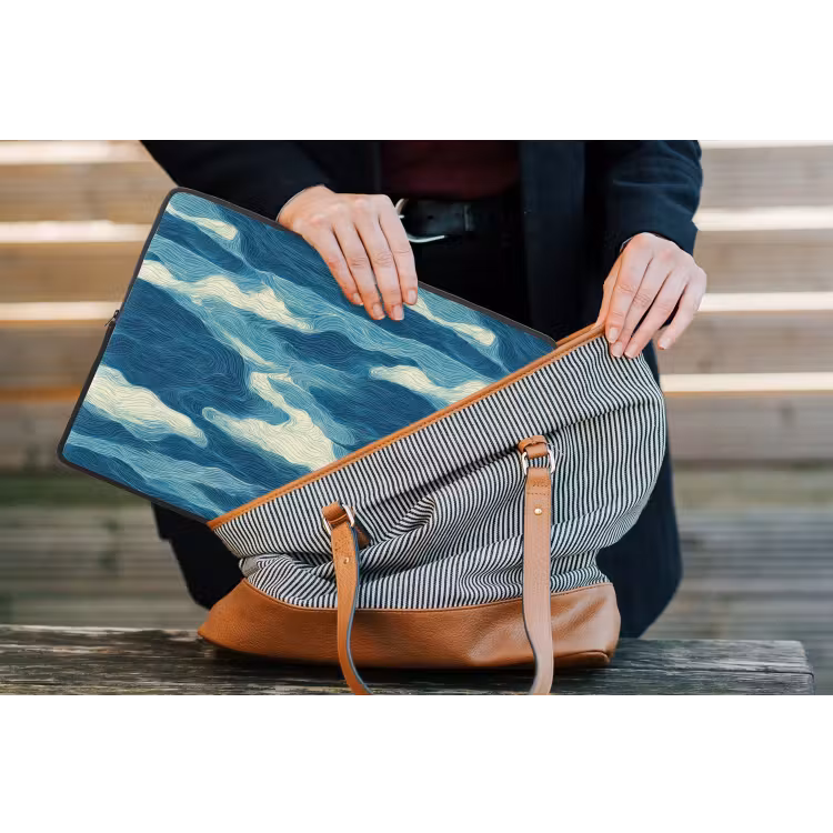 Golven - Abstract - Patroon - Blauw - Wit laptophoes neopreen klein 279 -tas