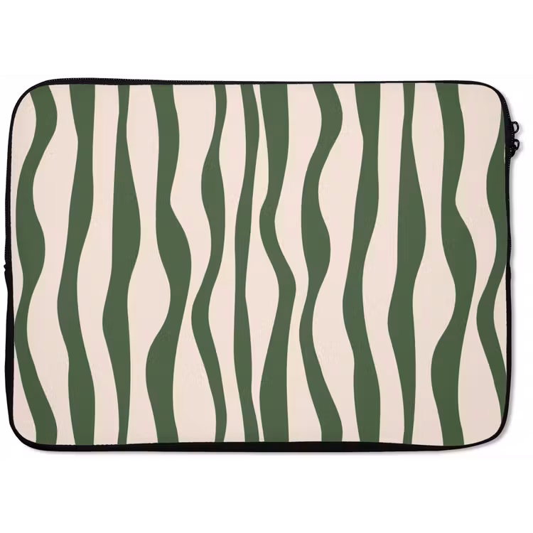 Golvende lijnen - Beige - Groen - Strepen - Abstract laptophoes neopreen klein -zkaufland3dotto